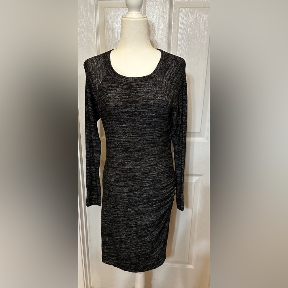 Banana Republic Dress Sheath Midi Gray Long Sleeve Knit Round Neckline Sz Small